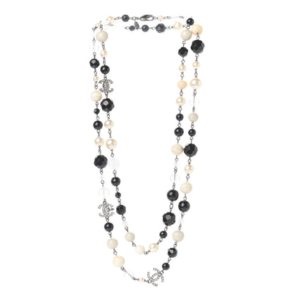 Chanel Pearl Crystal Bead CC Long Necklace Black Silver 3 of 4