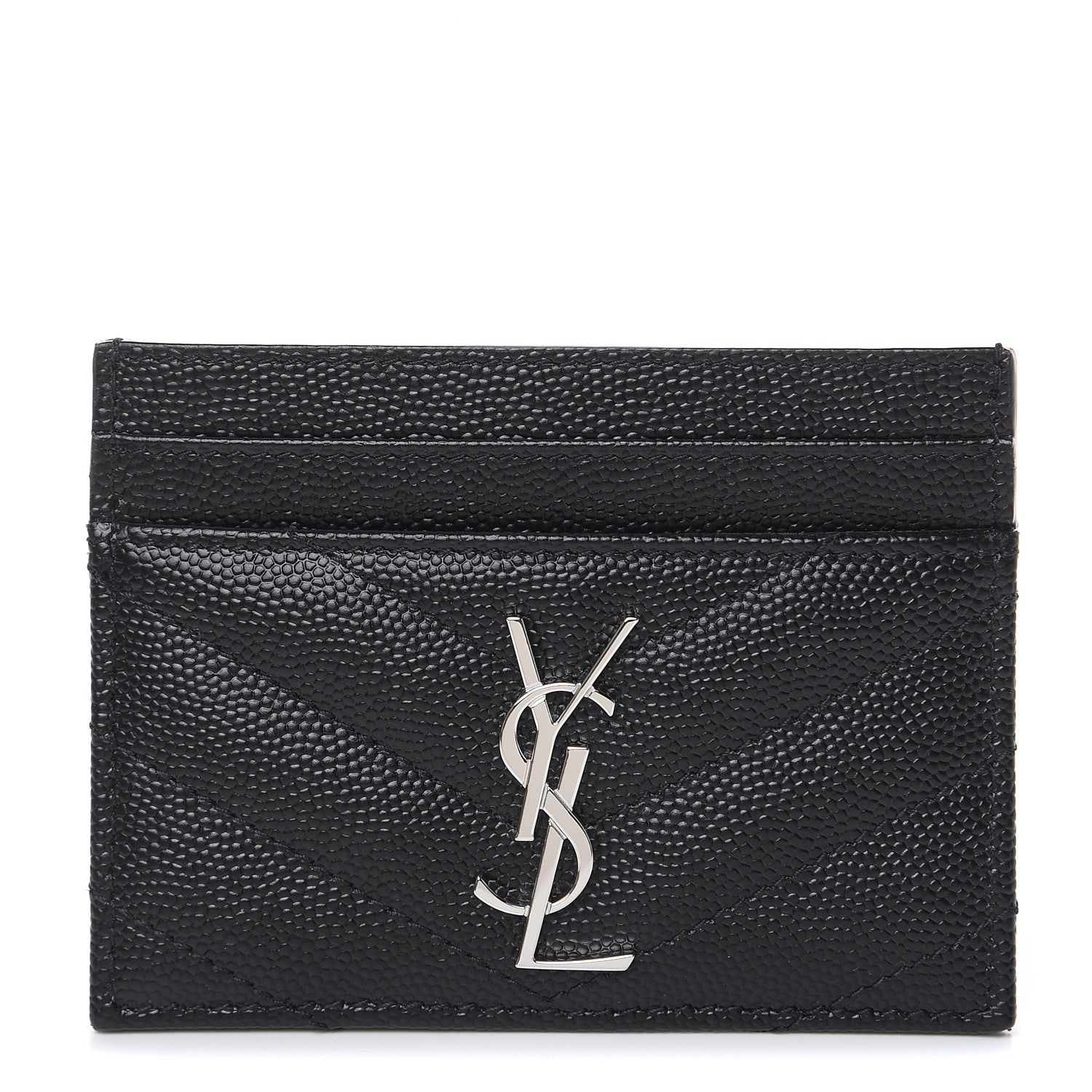 Saint Laurent Grain De Poudre Matelasse Chevron Monogram Credit Card Case Black 1 of 8