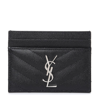 Saint Laurent Grain De Poudre Matelasse Chevron Monogram Credit Card Case Black 1 of 8