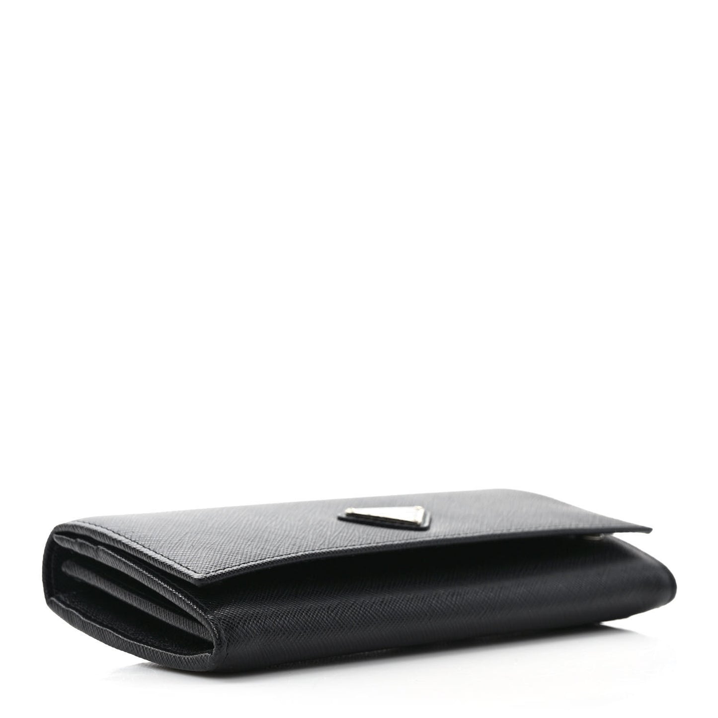 Saffiano Triangle Logo Continental Flap Travel Wallet Black