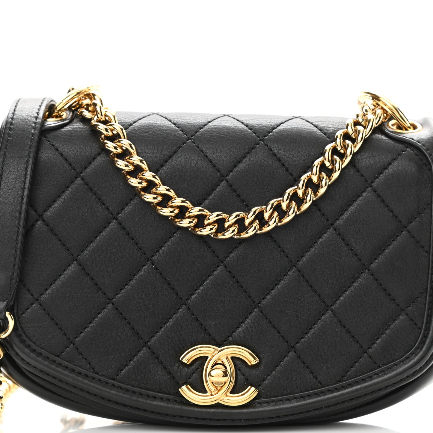 Calfskin Quilted Small Underline Flap Black