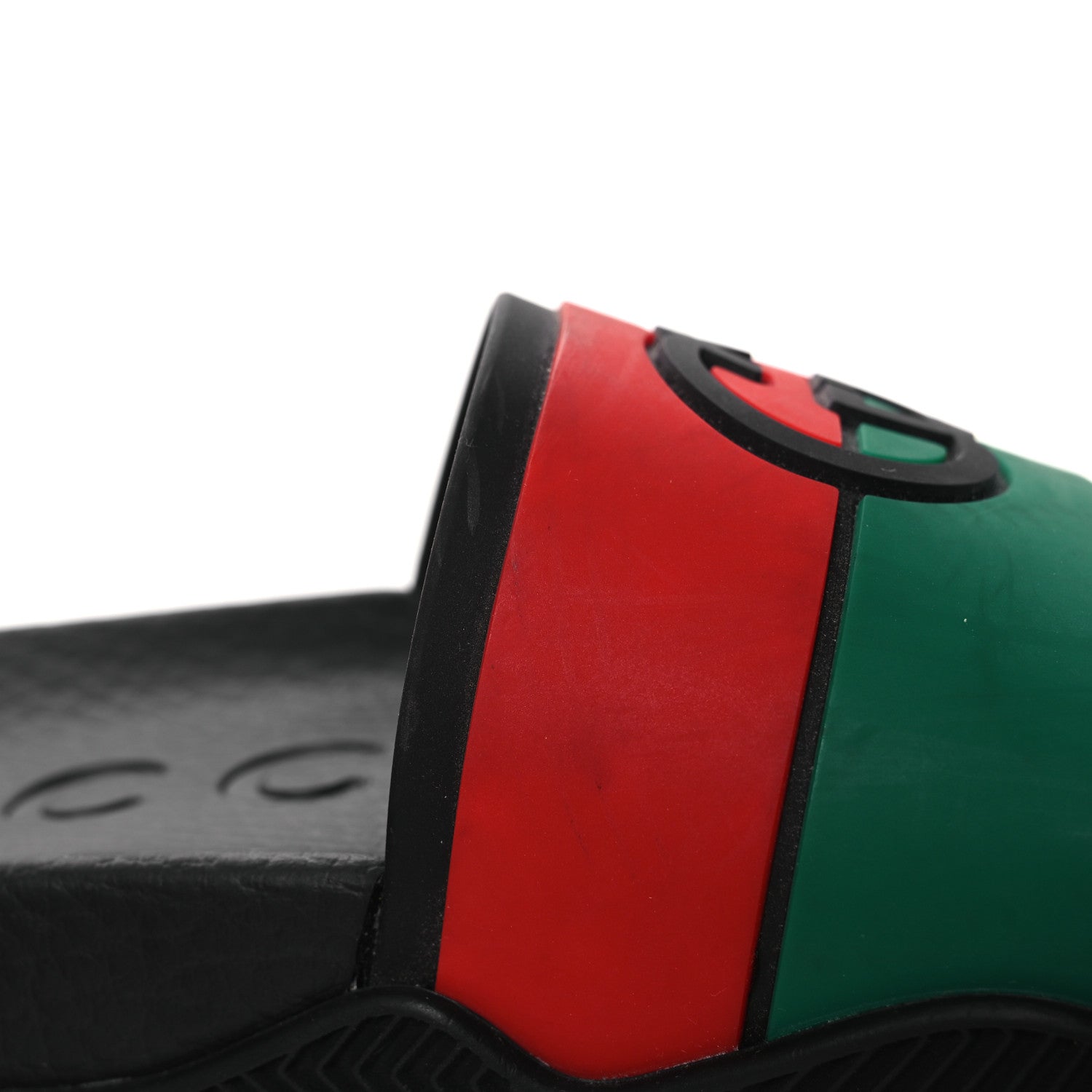 Gucci Rubber Web Womens Interlocking G Slide Sandals 33 Black Green Red 10 of 11