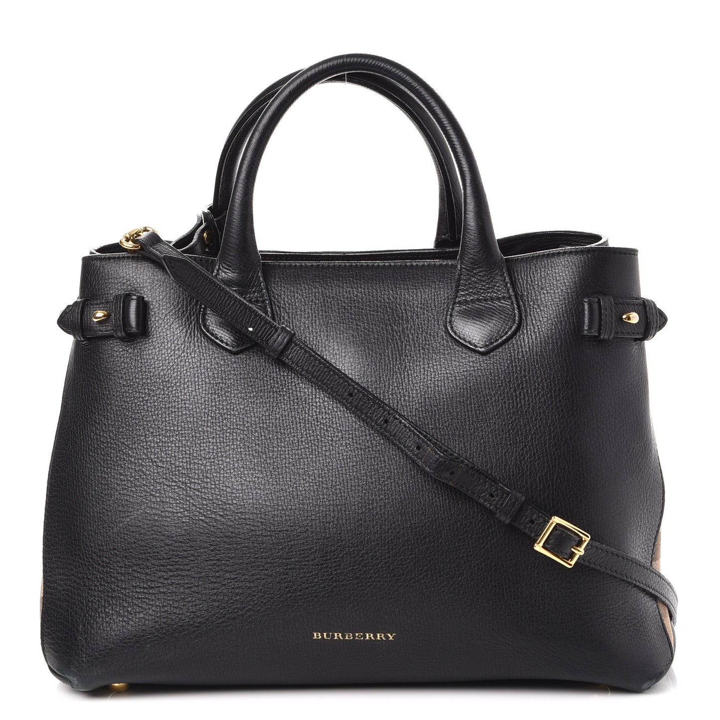 Calfskin House Check Medium Banner Tote Black