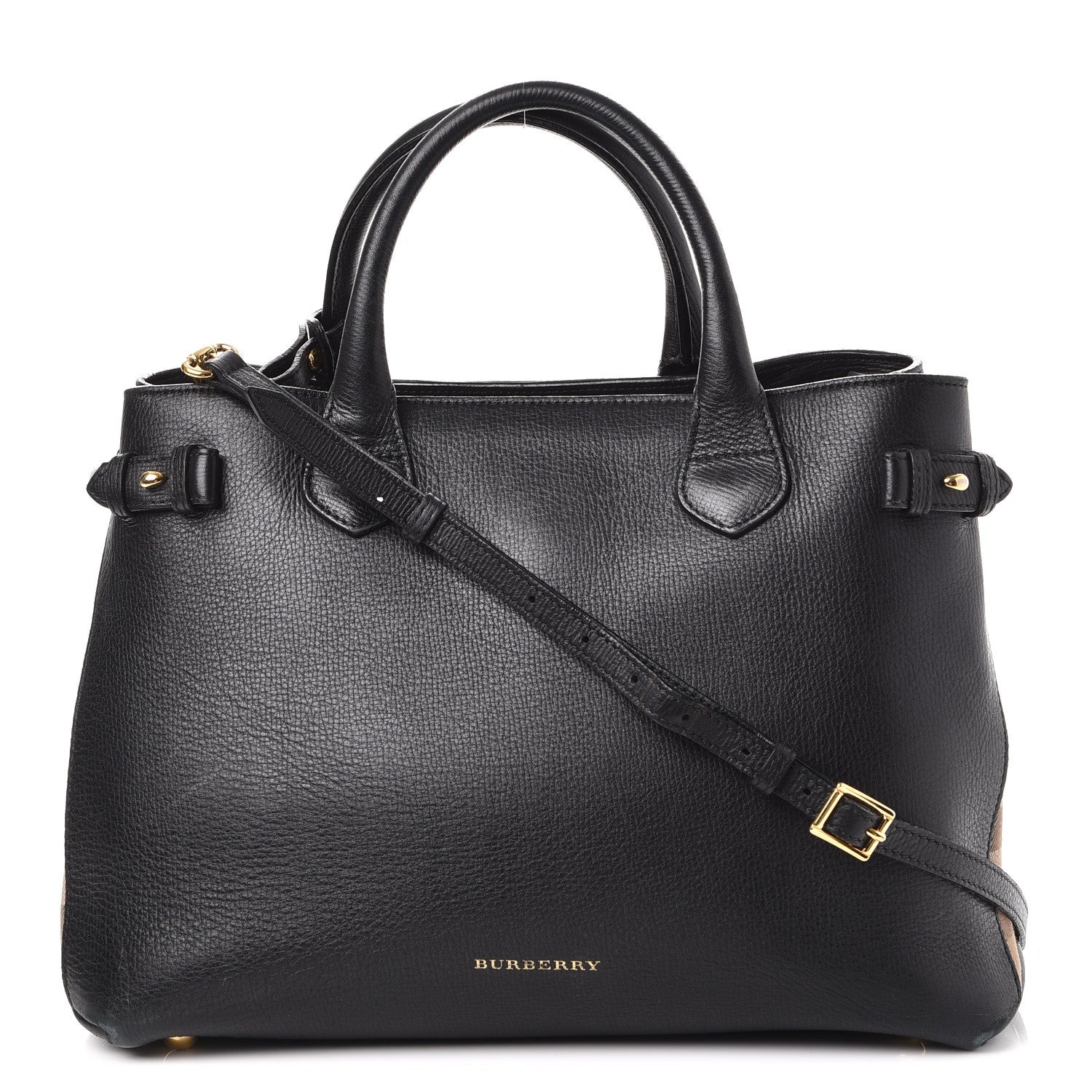 Burberry Calfskin House Check Medium Banner Tote Black 1 of 14
