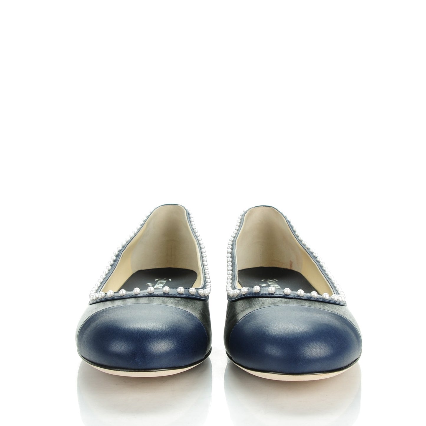 Lambskin Cap Toe Pearl CC Ballerina Flats 40.5 Black Navy