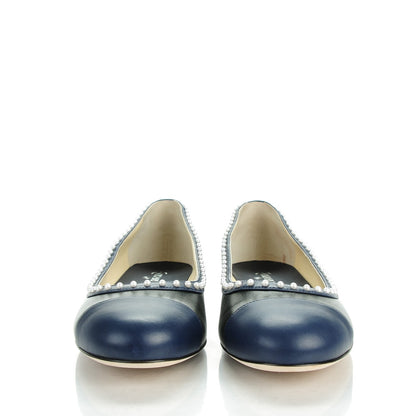 Chanel Lambskin Cap Toe Pearl CC Ballerina Flats 40.5 Black Navy 2 of 9