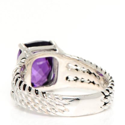 David Yurman Sterling Silver Diamond Amethyst 10mm Petite Wheaton Ring 51 5.75 3 of 4