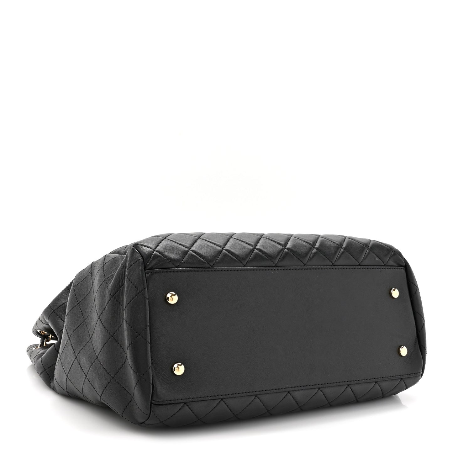 Lambskin Quilted Large Drawstring Bag Black