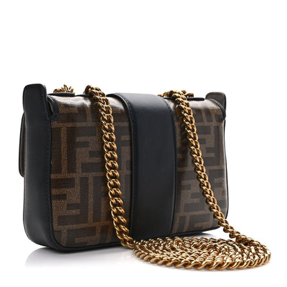 Fendi Glazed Fabric Vitello Century FF 1974 Stamp Patch Mini Double F Crossbody Bag Mogano Panna Black 3 of 9