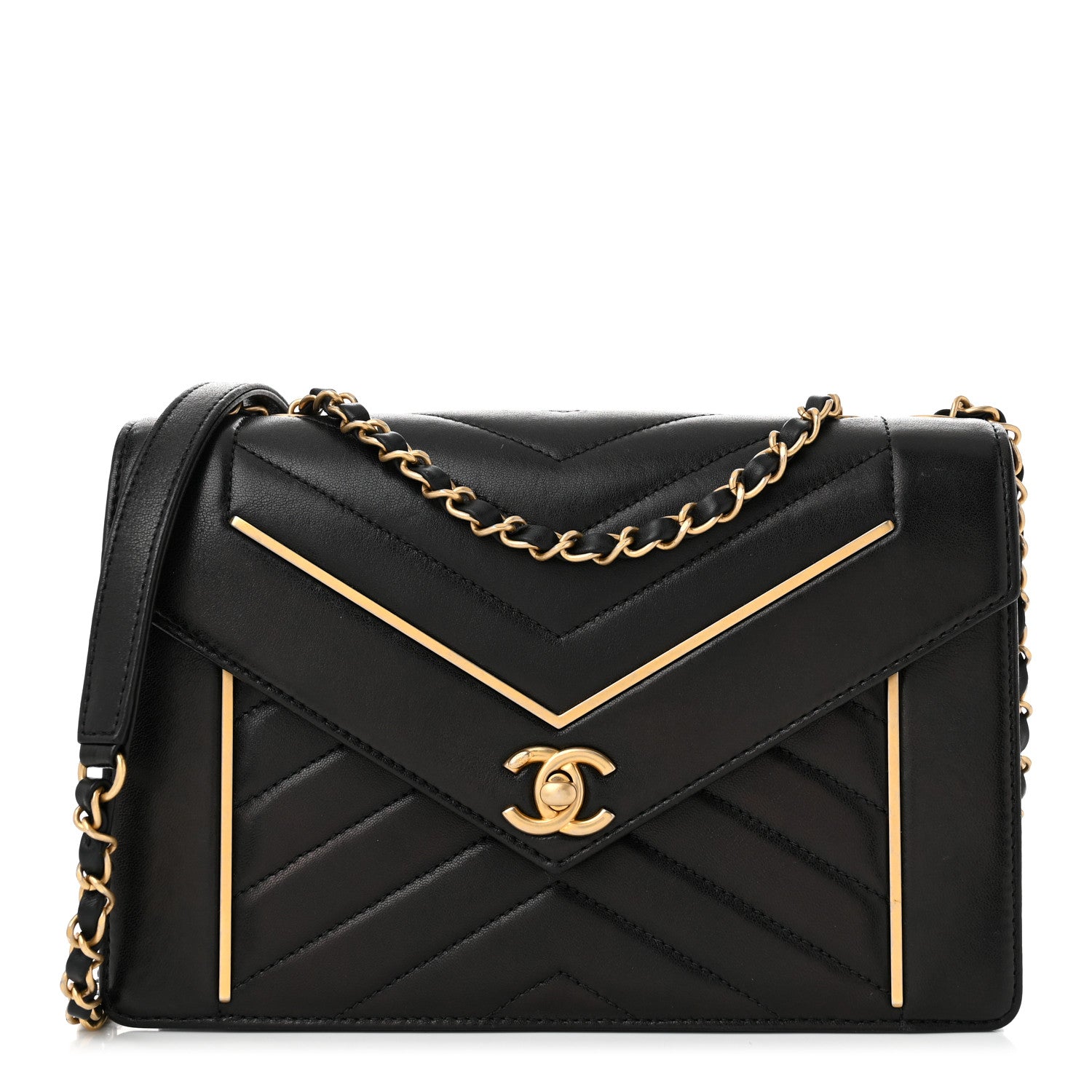 Chanel Lambskin Reversed Chevron Quilted Flap Black 1 of 11