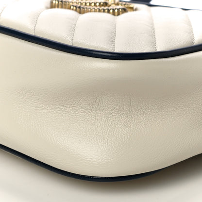 Gucci Vintage Effect Calfskin Matelasse Diagonal Small Torchon GG Marmont Chain Shoulder Bag Mystic White Blue Agata 10 of 13