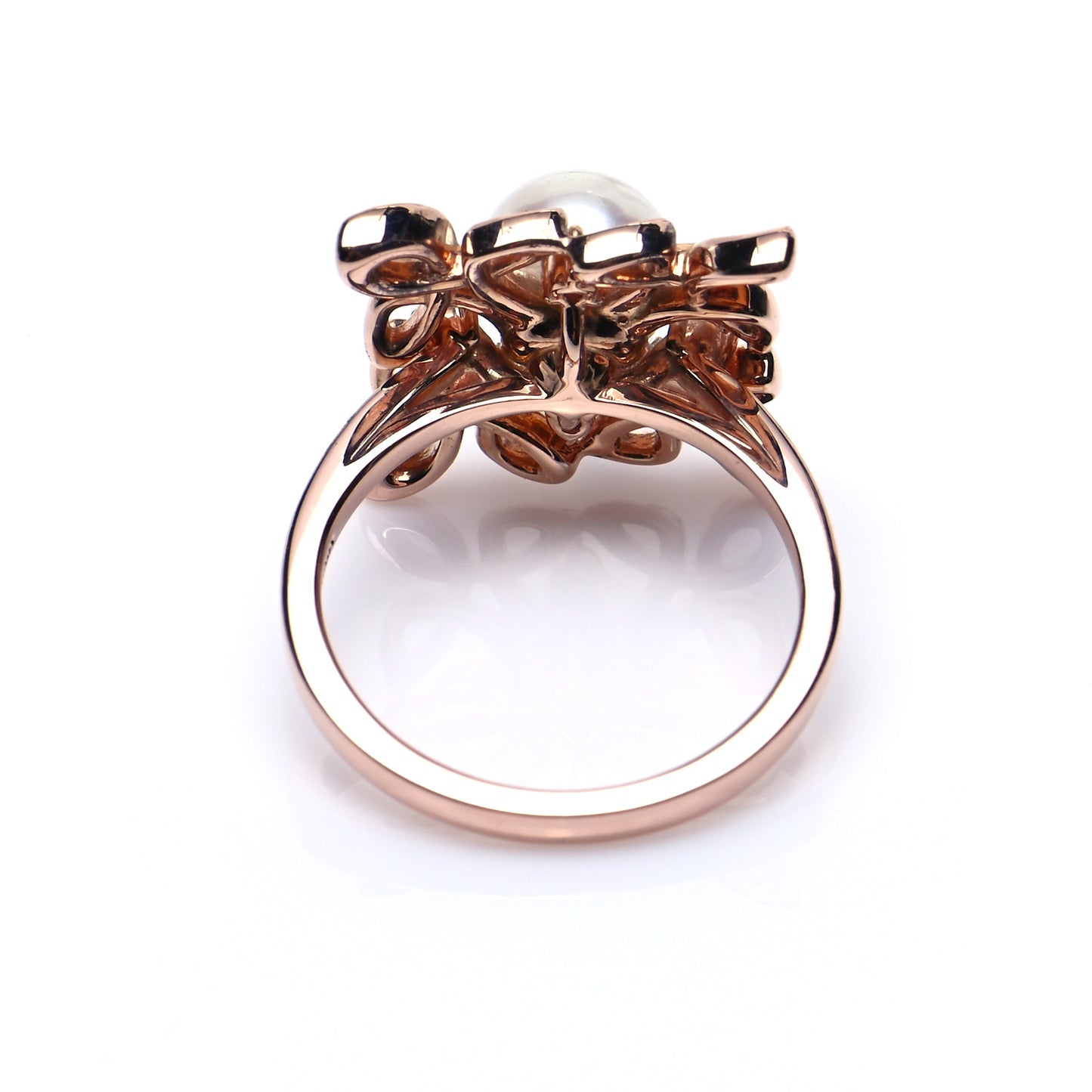 18K Rose Gold Diamond Akoya Pearl 7mm Filigree Ring 52 6