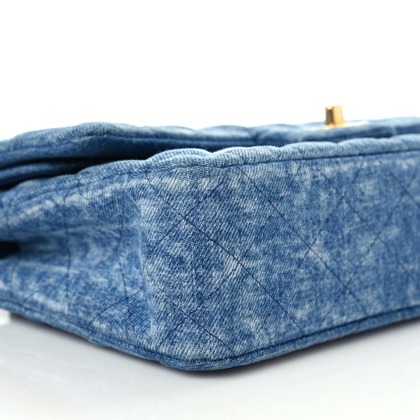 Denim Quilted Medium Double Flap Blue