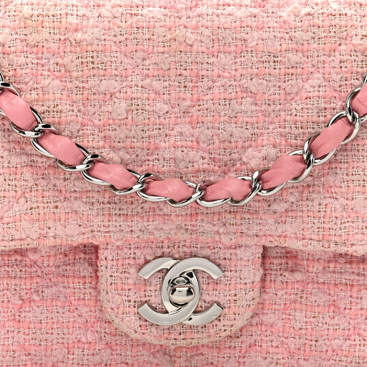 Tweed Medium Double Flap Pink