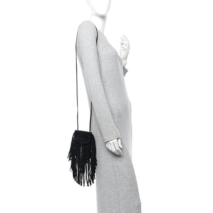 Saint Laurent Suede Fringe Toy Monogram Anita Crossbody Bag Black 2 of 10