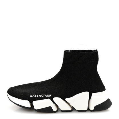 Balenciaga Laminated Knit Bi-Color Sole Womens Speed 2.0 Sneakers 37 Black White 1 of 9