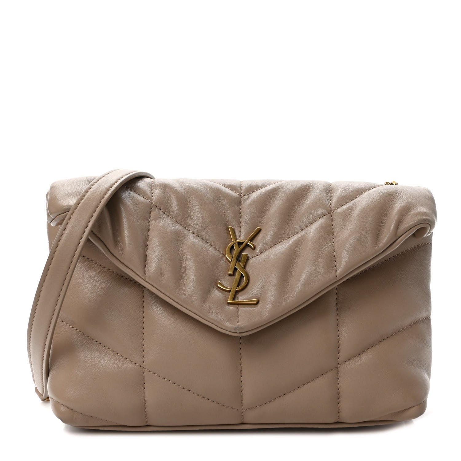 Saint Laurent Lambskin Quilted Toy Loulou Puffer Monogram Chain Satchel Nude Powder 1 of 10