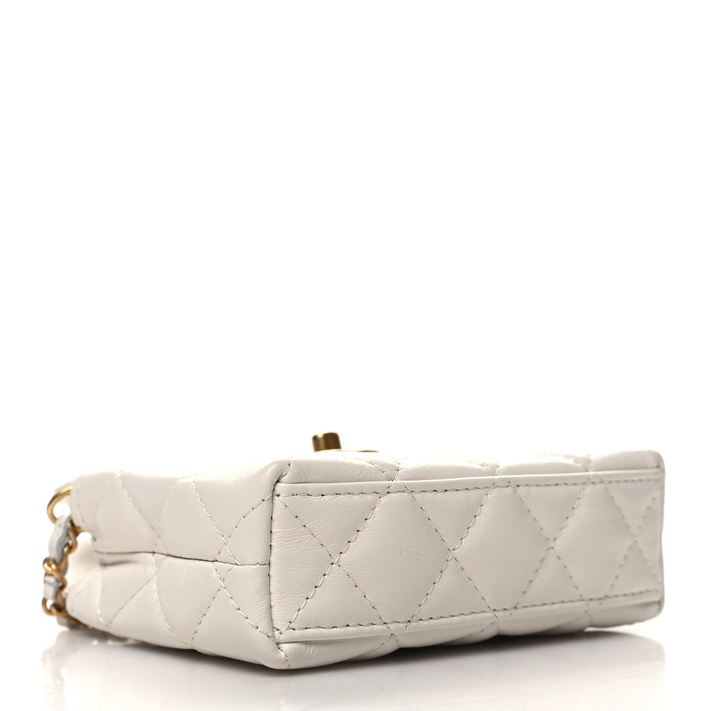 Shiny Aged Calfskin Quilted Mini Nano Kelly Shopper White