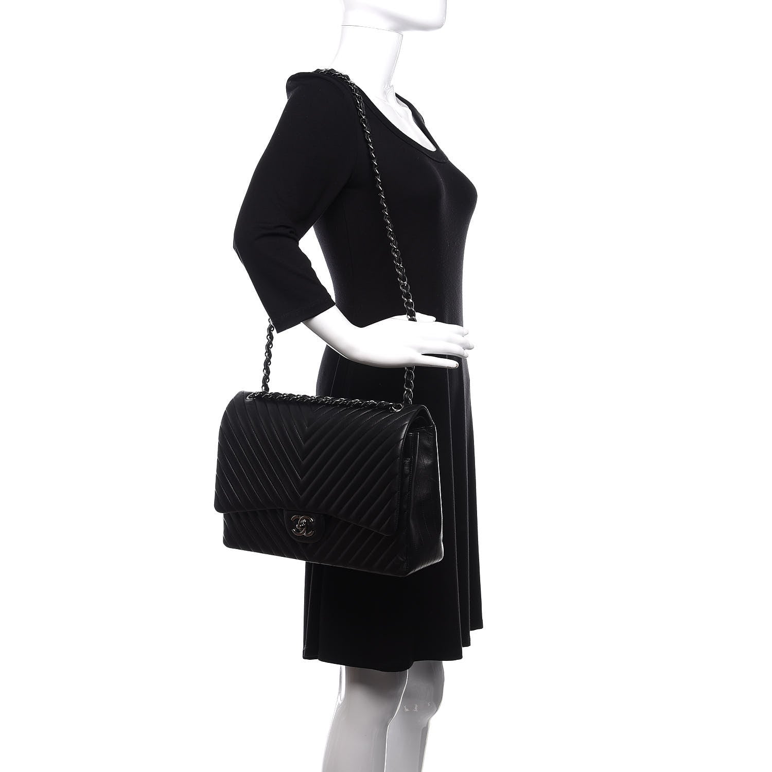 Chanel Lambskin Chevron Quilted Maxi Double Flap Black 3 of 12