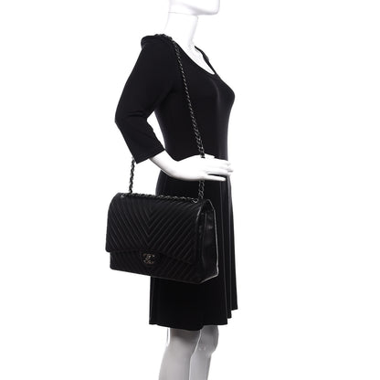 Chanel Lambskin Chevron Quilted Maxi Double Flap Black 3 of 12
