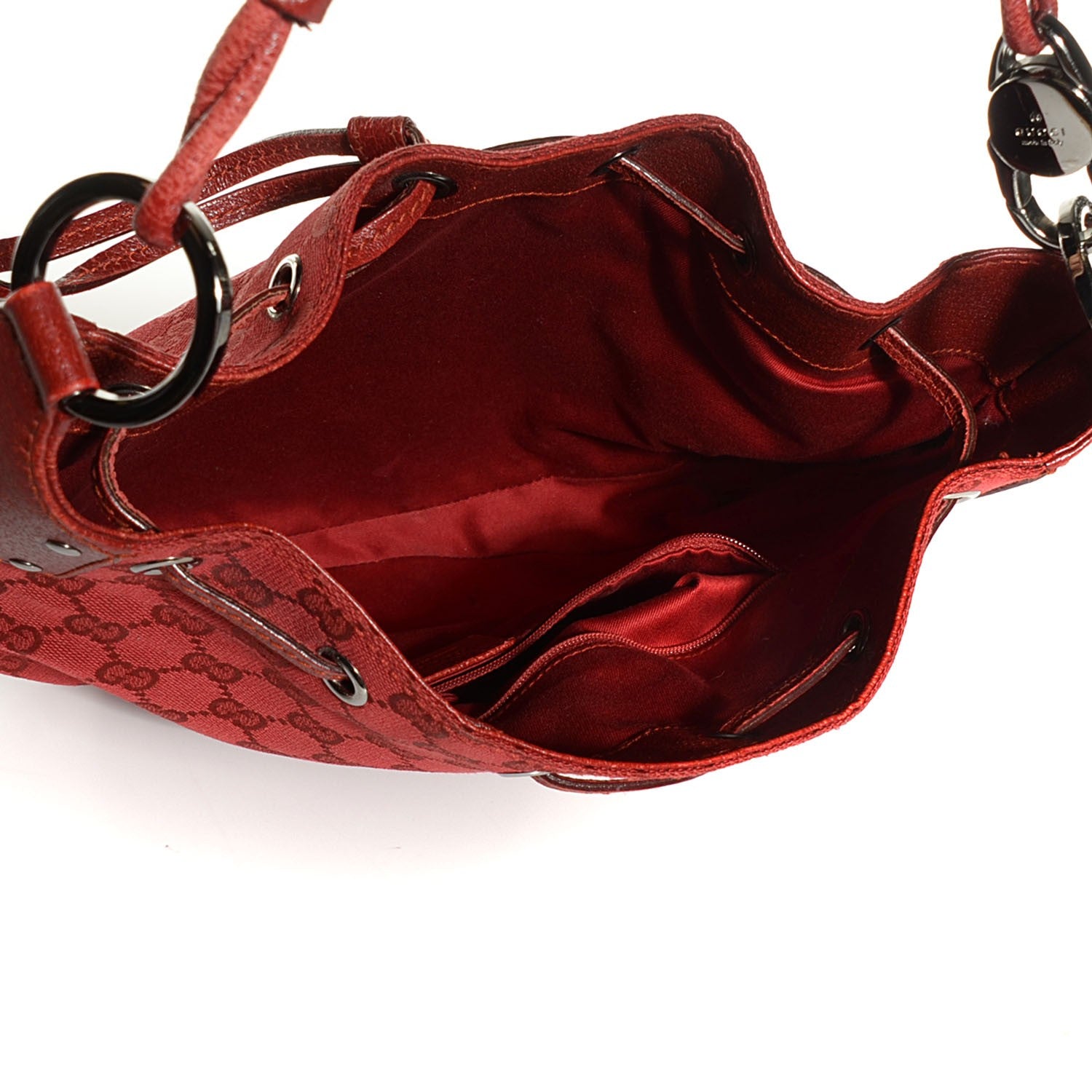 Gucci Monogram Drawstring Hobo Red 5 of 7