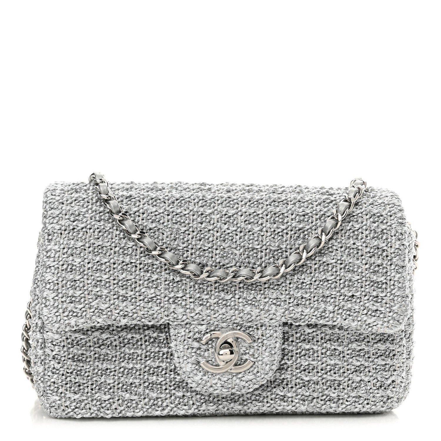 Chanel Metallic Woven Fabric Mini Rectangular Flap Silvery 1 of 11