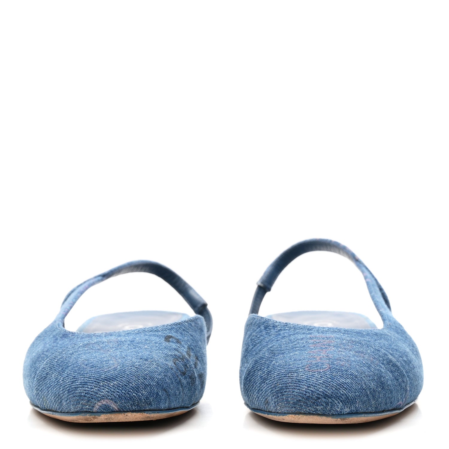 Chanel Denim Printed Denim Mood Cap Toe CC Slingback Flats 36.5 Light Blue Multicolor 3 of 9