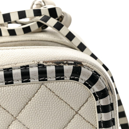 Chanel Caviar Quilted Striped Medium CC Filigree Vanity Case White Black 18 of 18