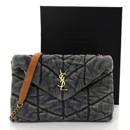 Saint Laurent Denim Quilted Toy Loulou Puffer Monogram Chain Satchel Blue Cinnamon 10 of 10