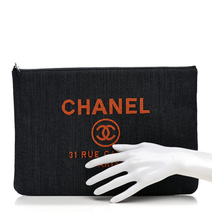 Chanel Denim Large Deauville Pouch Clutch Blue Orange 2 of 7