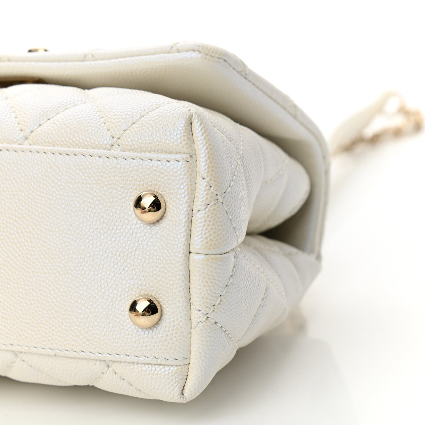 Iridescent Caviar Quilted Extra Mini Coco Handle Flap White
