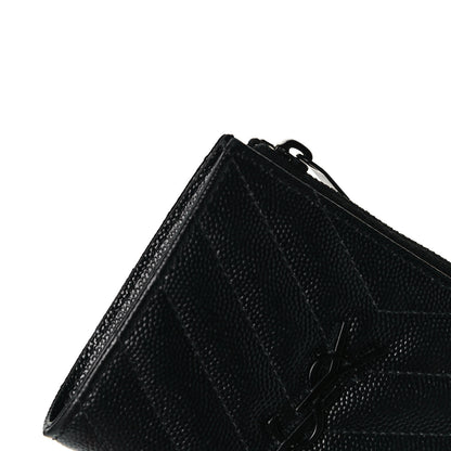 Saint Laurent Grain De Poudre Matelasse Chevron Monogram Zipped Card Case Black 10 of 13