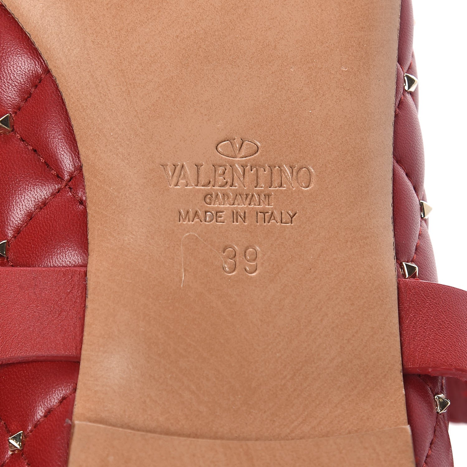 Valentino Garavani Lambskin Rockstud Spike Captoe Ballerina Flats 39 Rosso Gold 6 of 8