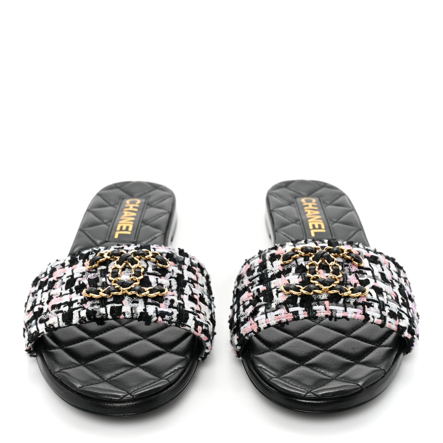 Tweed CC Chain Mule Sandal 39 Multicolor