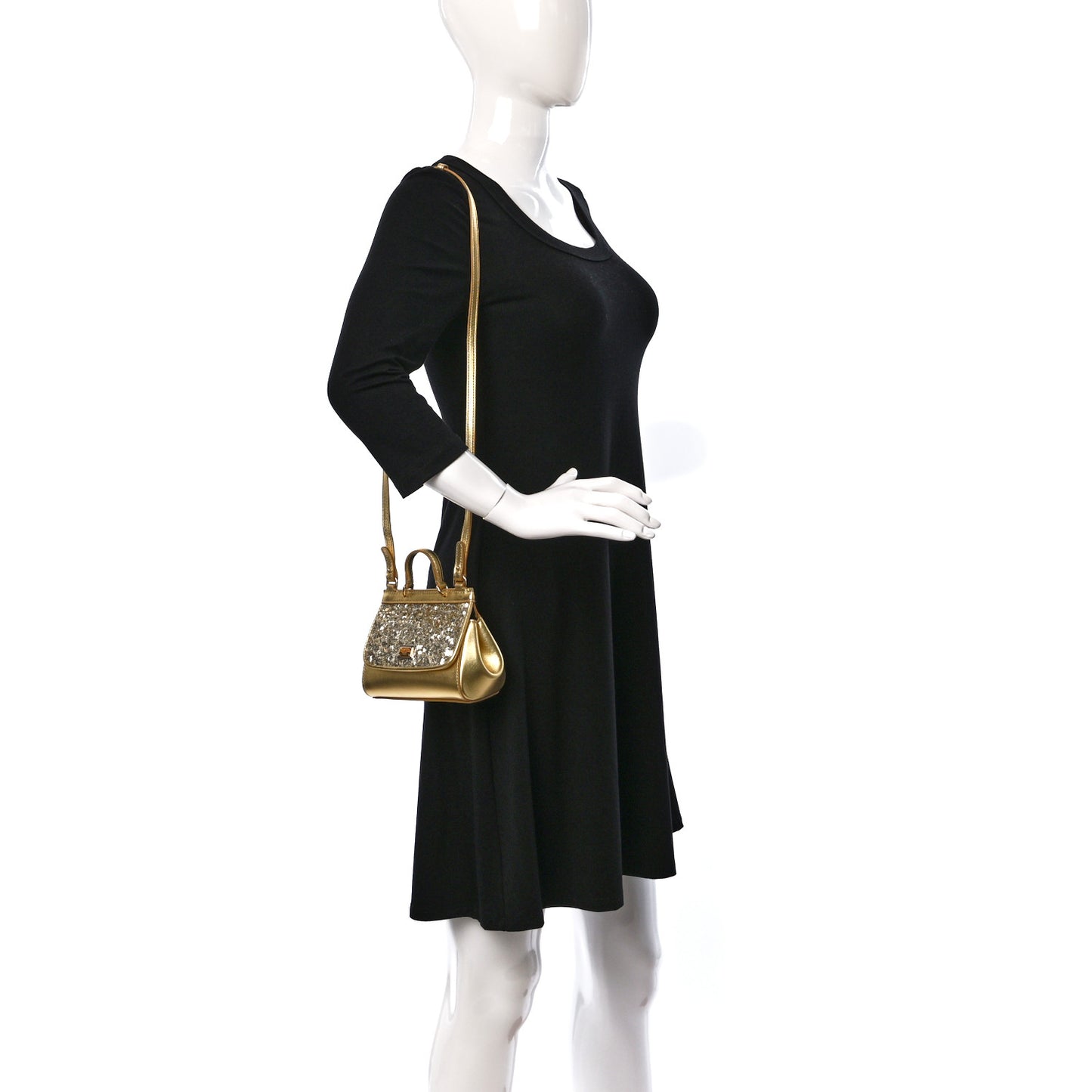 DOLCE & GABBANA Metallic Calfskin Sequin Childrens Miss Sicily Satchel Gold