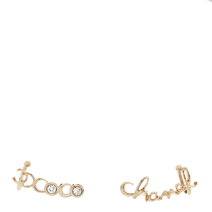 Chanel Metal Crystal Coco Script CC Climber Earrings Gold 1 of 5