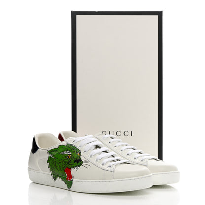 Gucci Calfskin Mens Green Panther Print Ace Sneakers 10.5 White 14 of 14