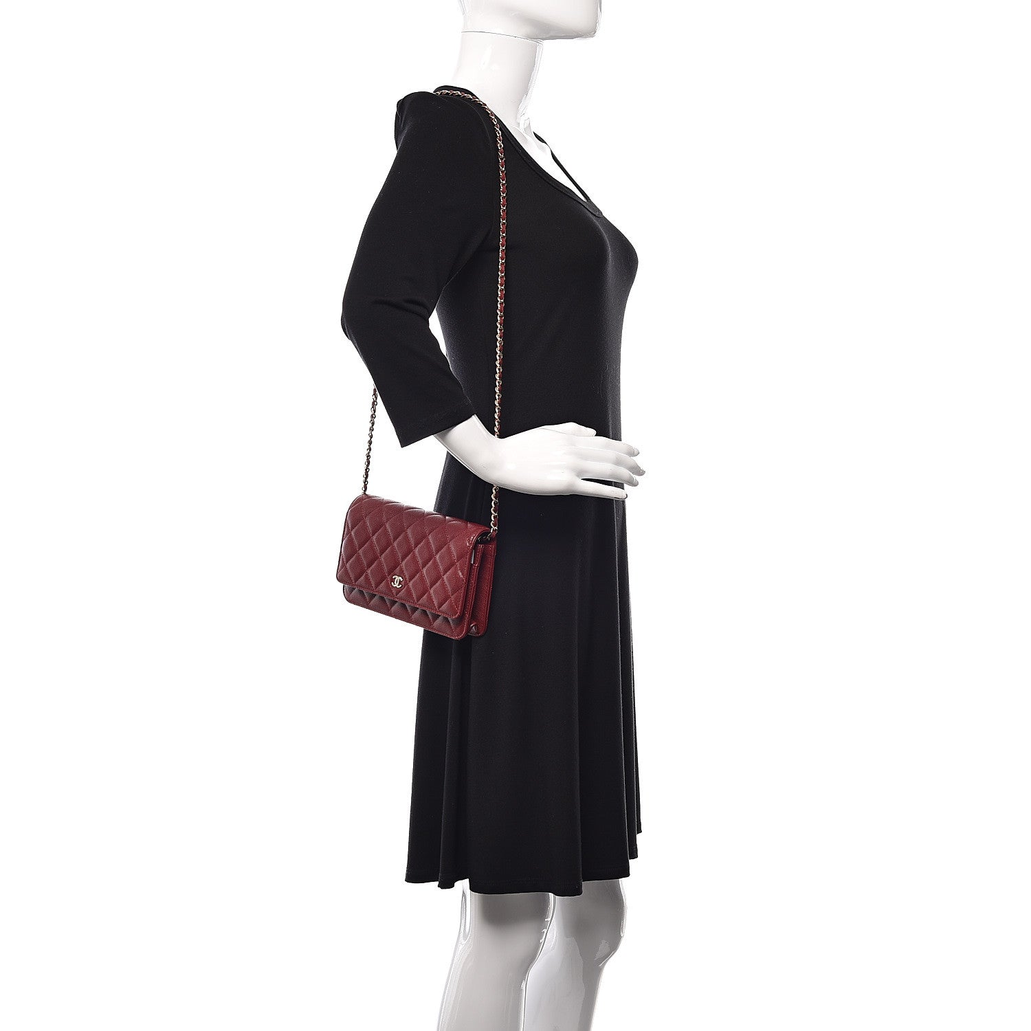 Chanel Caviar Quilted Wallet On Chain WOC Dark Red 2 of 12
