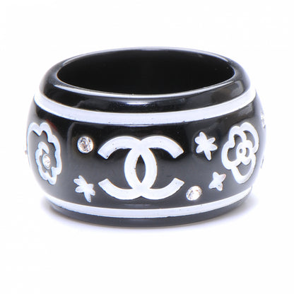 Chanel Resin Crystal CC Camellia Ring Black 6.5 1 of 4