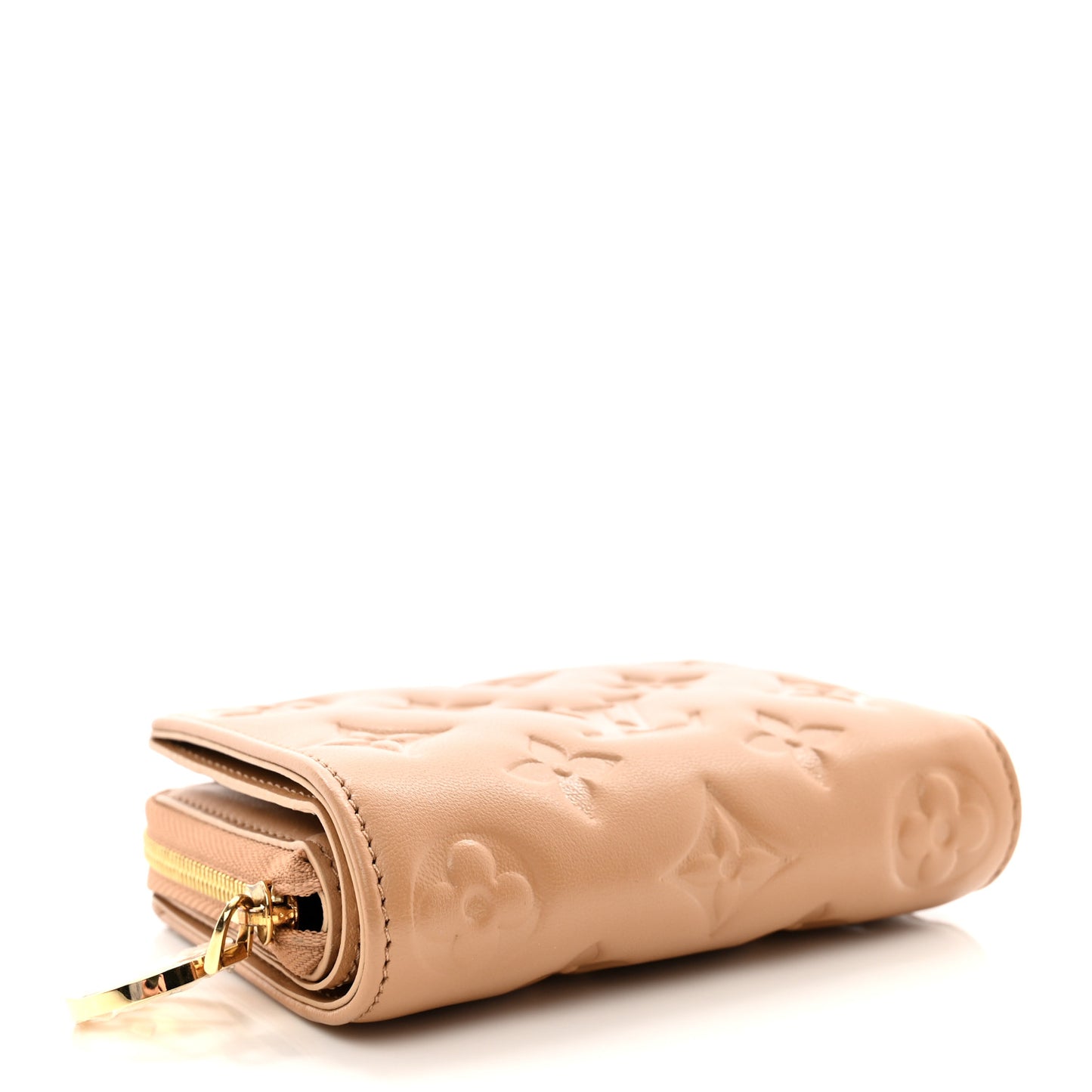 Lambskin Embossed Monogram Lou Coussin Wallet Camel