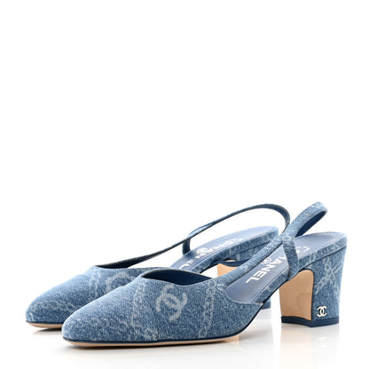 Chanel Denim Cap Toe Denim Slingback Pumps 38 Blue 3 of 9