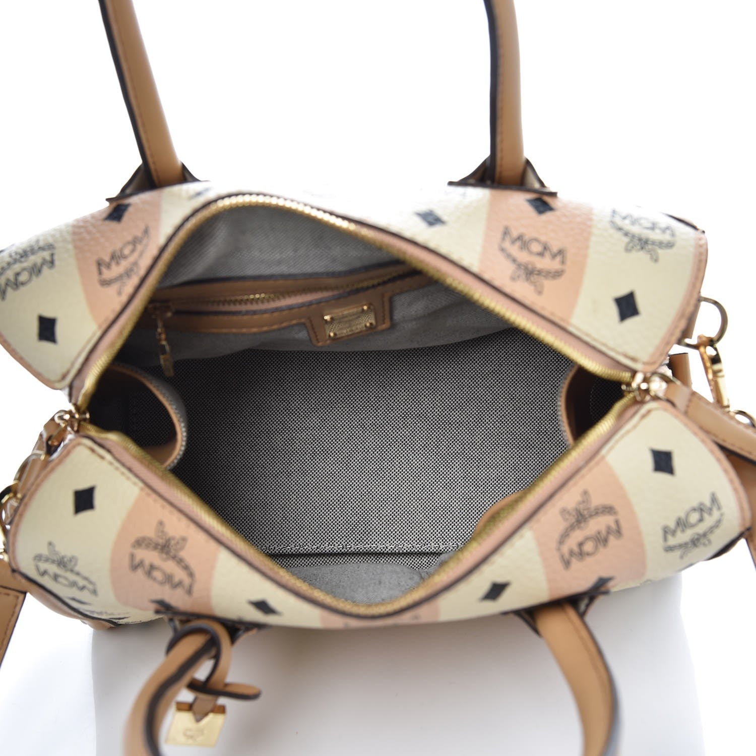 MCM Striped Visetos Top Handle Satchel Beige 5 of 11