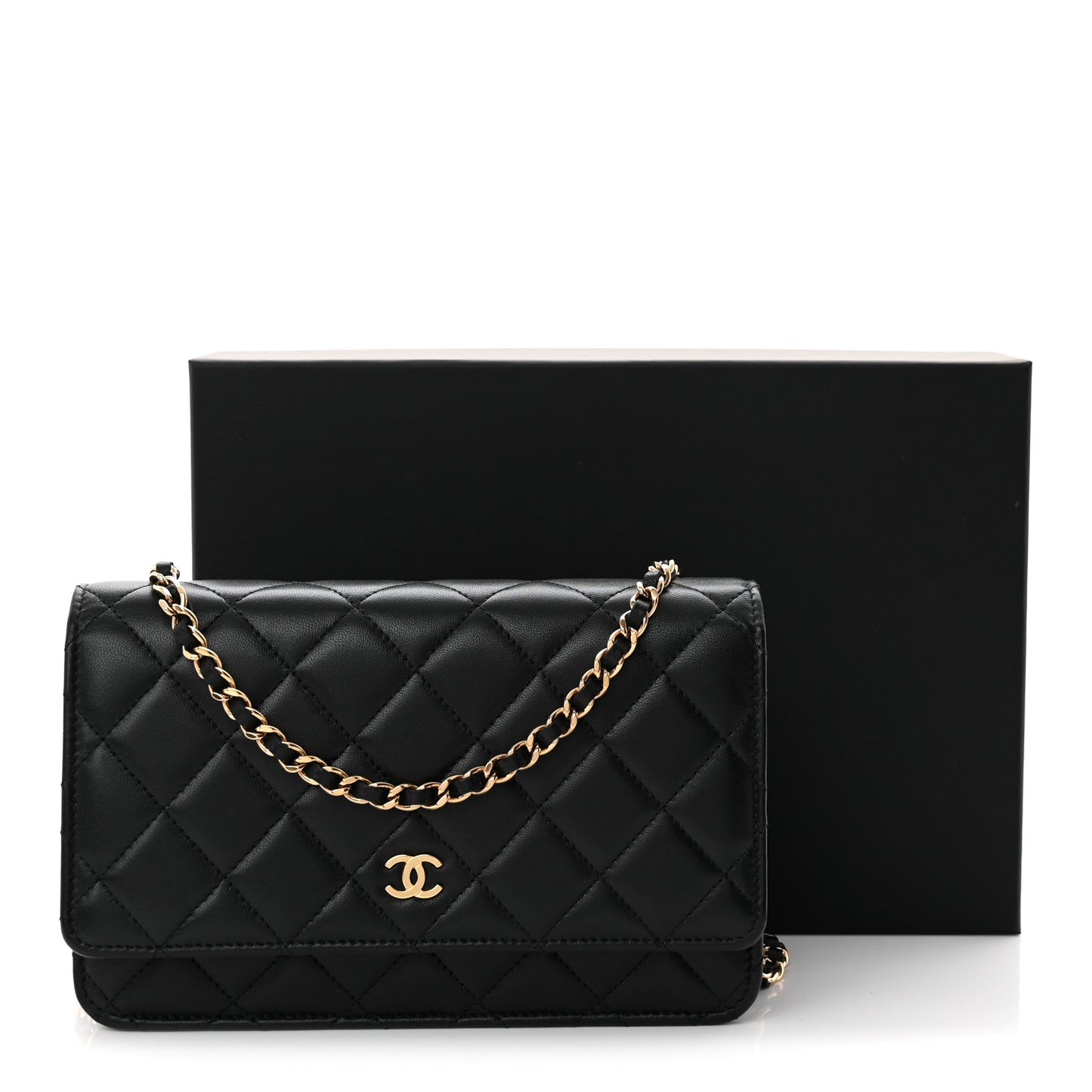 Lambskin Quilted Wallet On Chain WOC Black