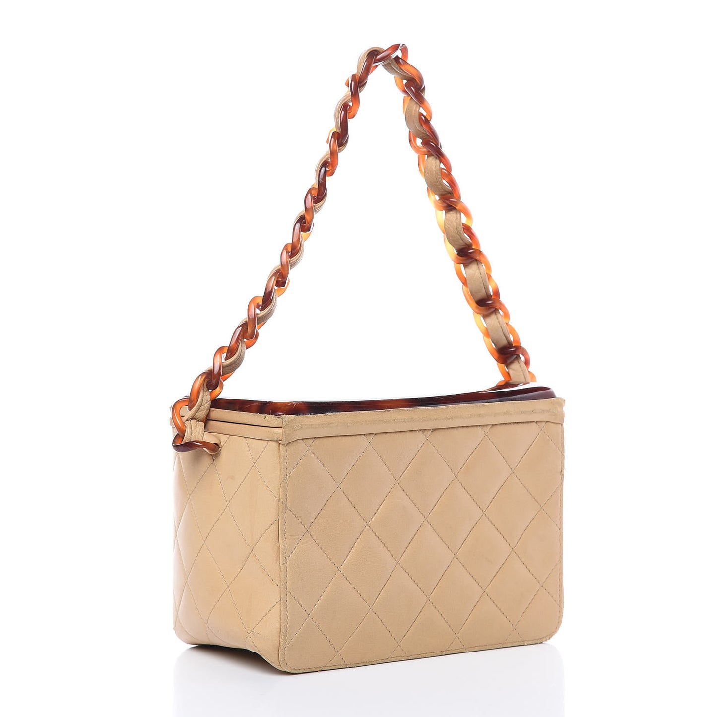 Lambskin Quilted Tortoise Box Bag Beige