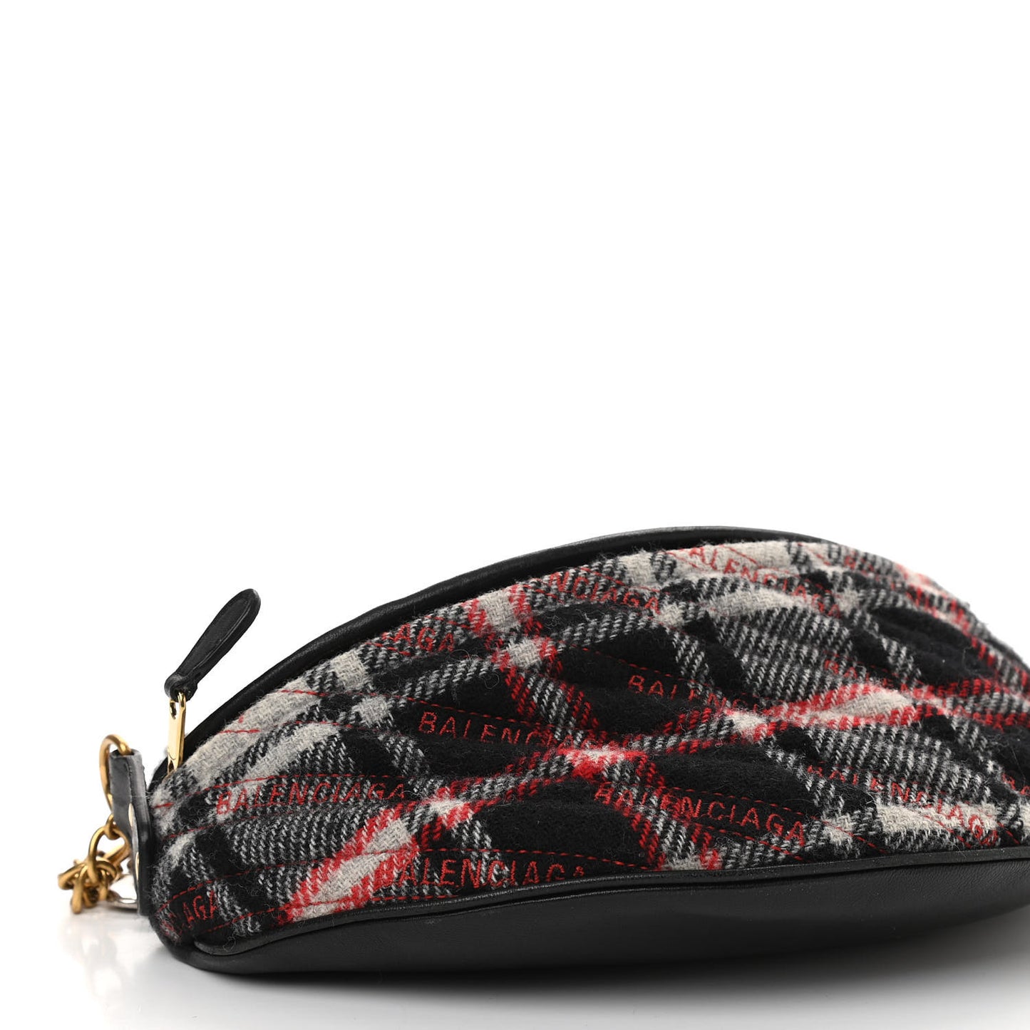 Wool Plaid Diagonal Allover Logo Matelasse XS Souvenir Belt Bag Black White Red
