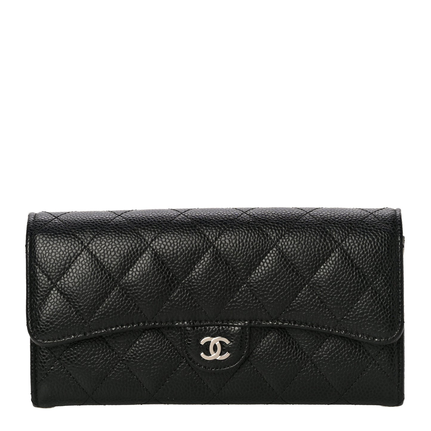 Caviar Quilted Large Gusset Flap Wallet Black