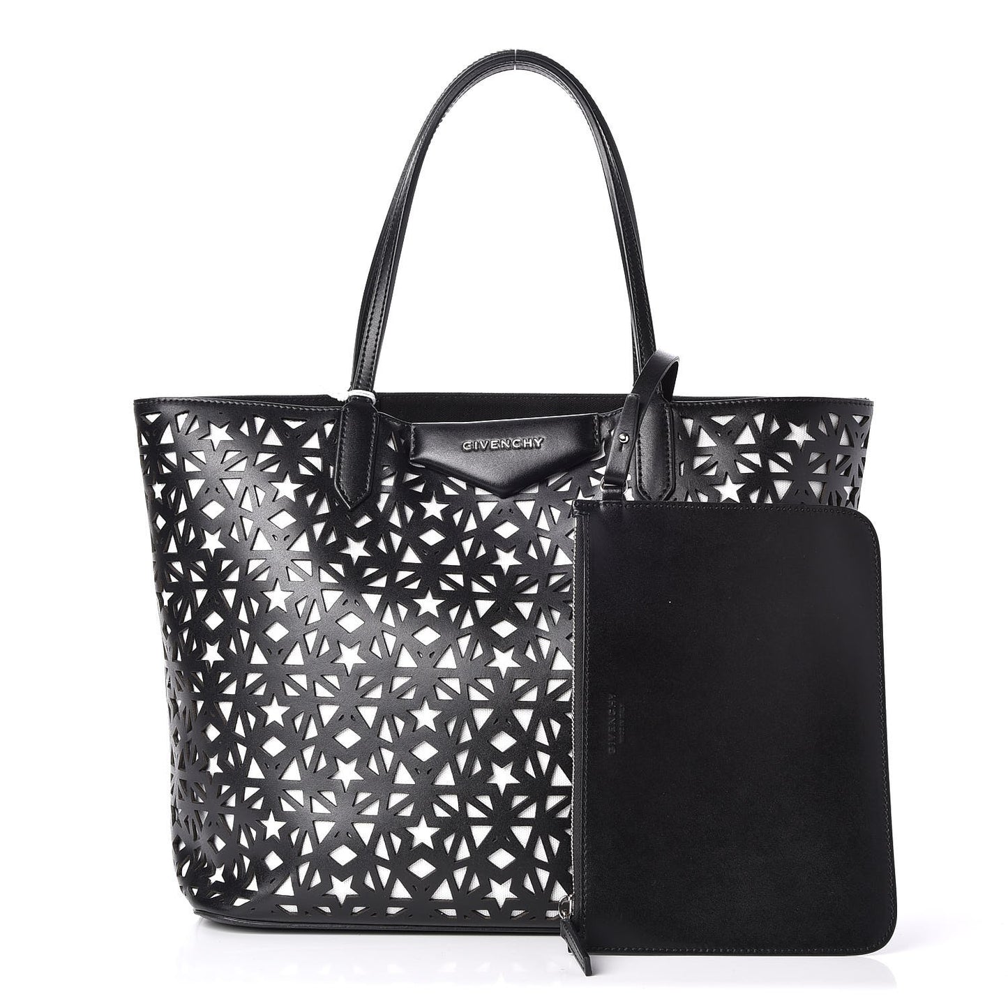 Calfskin Lazer Cut Medium Antigona Tote Black White