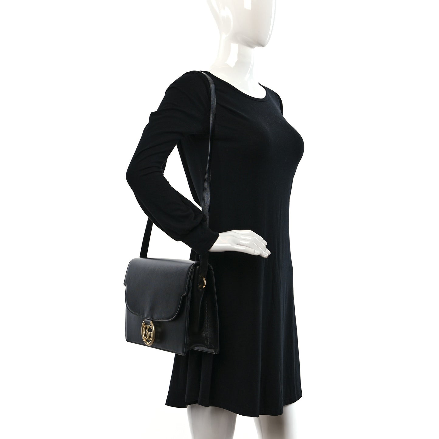 Textured Calfskin Medium Torchon GG Ring Shoulder Bag Black
