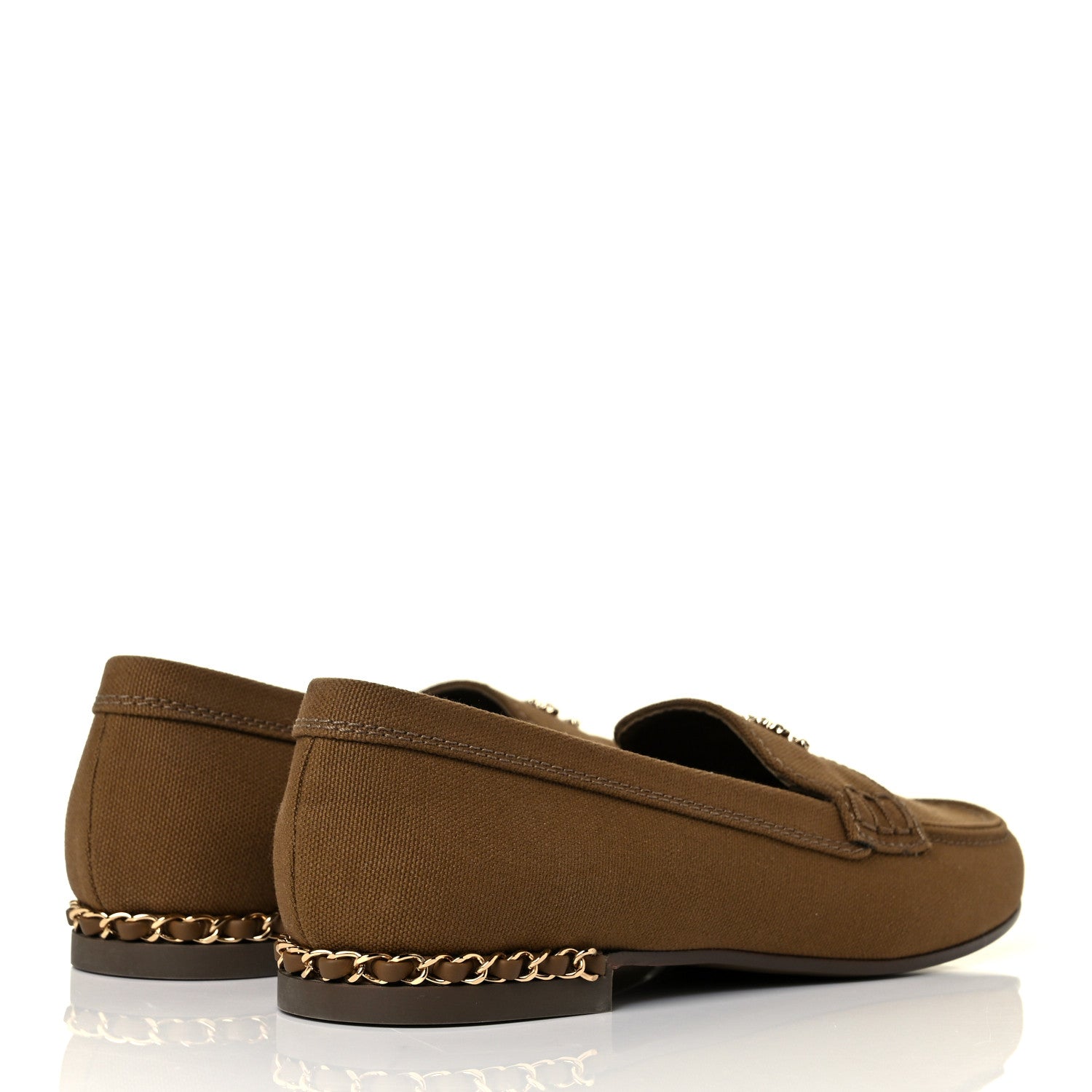 Chanel Canvas Womens CC Chain Loafers 38 Brown 4 of 9