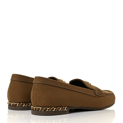 Chanel Canvas Womens CC Chain Loafers 38 Brown 4 of 9